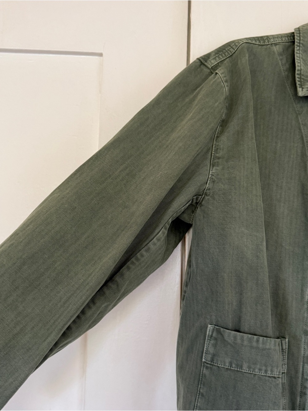 ANINE BING Olive Green Military Field Jacket with Brown Leather Chest Pocket - Picture 6 of 8